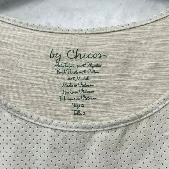Chico's Tops Womens S 2 Ivory Round Neck Tassel Mesh Front Short Sleeve Pullover - Picture 6 of 10